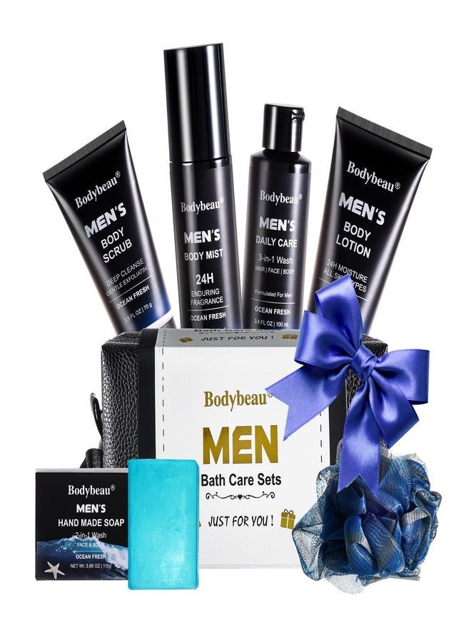 Bodybeau مجموعة هدايا سبا الجسم والاستحمام للرجال من بوديبو - مجموعة من 7 قطع تتضمن غسولًا يوميًا 3 في 1، وصابونًا مصنوعًا يدويًا 2 في 1، وحقيبة سفر - هدايا عيد الأب/عيد الميلاد/عيد الميلاد للأب، الزوج، الابن من العائلة - Image 1